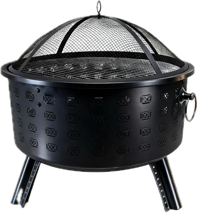 Brasero de jardin avec grille barbecue 62 x 66 cm pour soirées conviviales design en acier noir 13_0018895