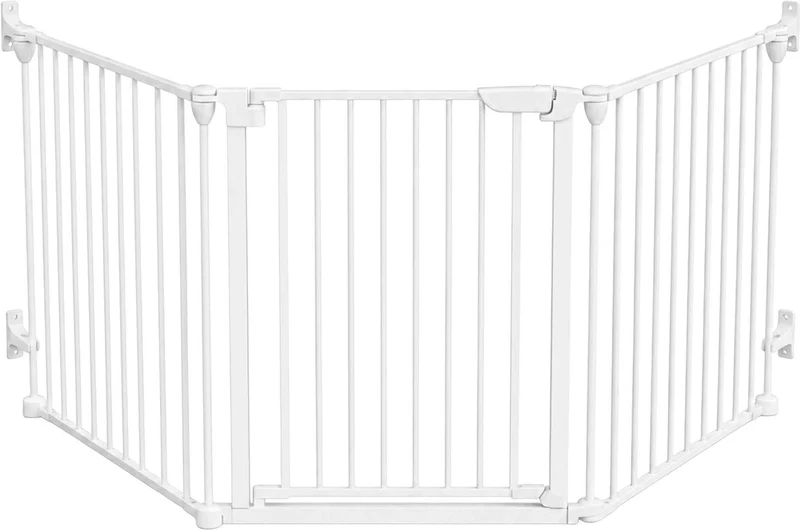 Barrière de sécurité modulable pour enfants 74 x 85–180 x 3 cm installation facile design épuré en acier blanc 13_0018985