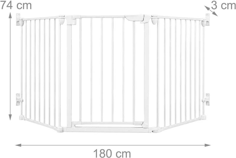 Barrière de sécurité modulable pour enfants 74 x 85–180 x 3 cm installation facile design épuré en acier blanc 13_0018985