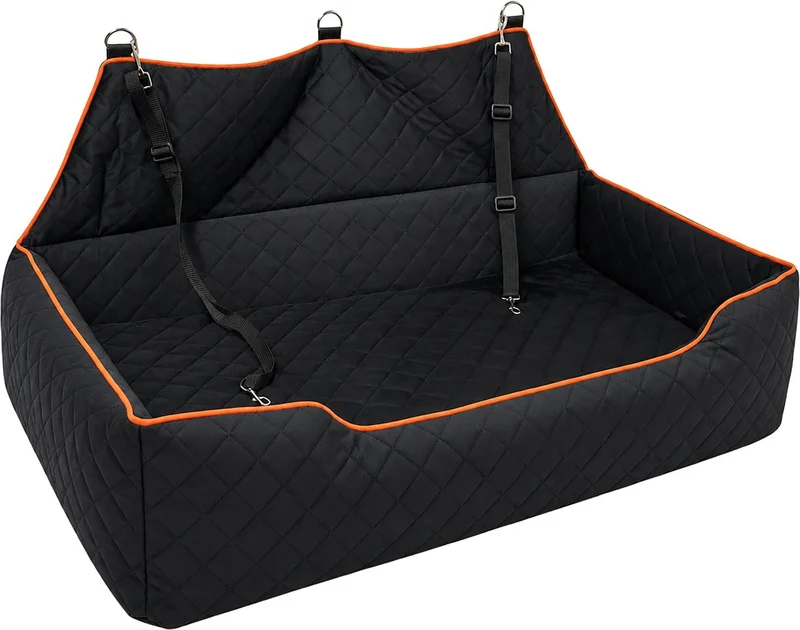 Siège auto pour chien banquette arrière coffre 110 x 50 x 20 cm rembourré orthopédique protection véhicule en velours noir 13_0018984