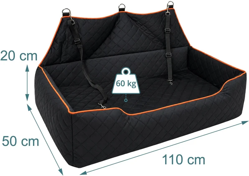 Siège auto pour chien banquette arrière coffre 110 x 50 x 20 cm rembourré orthopédique protection véhicule en velours noir 13_0018984