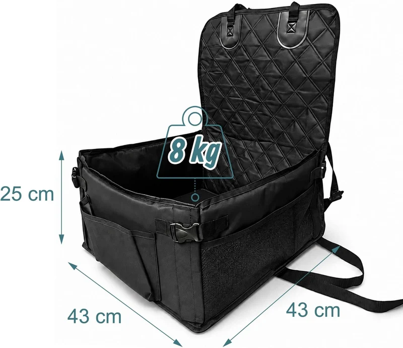 Siège auto robuste pour petits chiens 25 x 43 x 43 cm confort optimal sécurité renforcée pliable en oxford noir 13_0018983