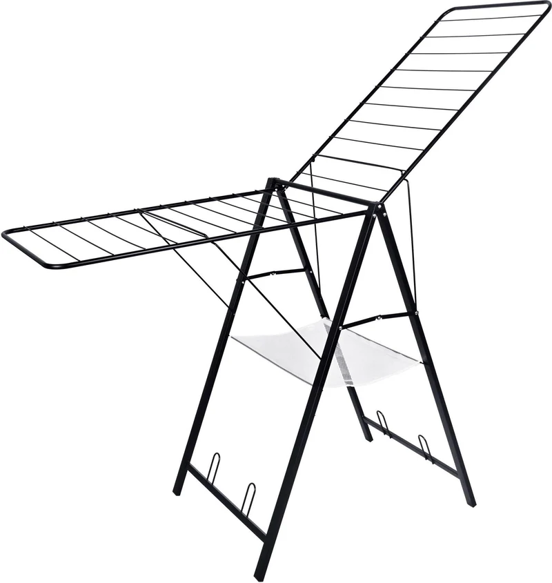 Étendoir à linge pliant avec ailes réglables 104,5 x 171 x 58 cm capacité 12 kg pratique design en acier noir 13_0018995
