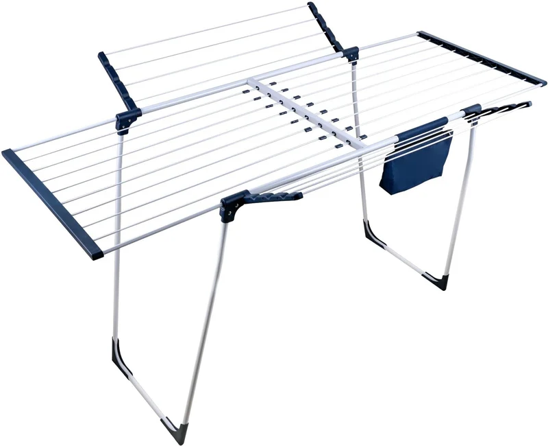 Séchoir à linge extensible pliable 96,5 x 161,5 x 95 cm surface de séchage 22,5 m² stable en acier blanc 13_0018993