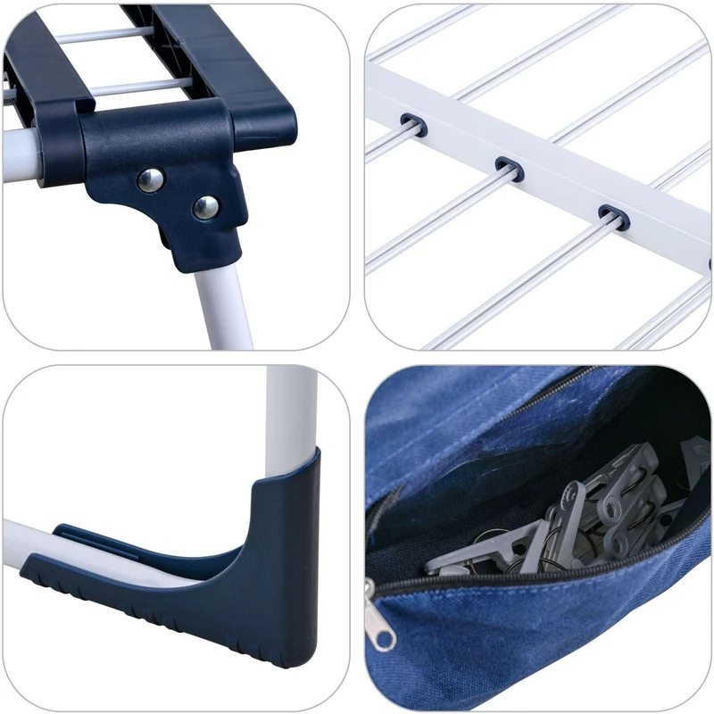 Séchoir à linge extensible pliable 96,5 x 161,5 x 95 cm surface de séchage 22,5 m² stable en acier blanc 13_0018993