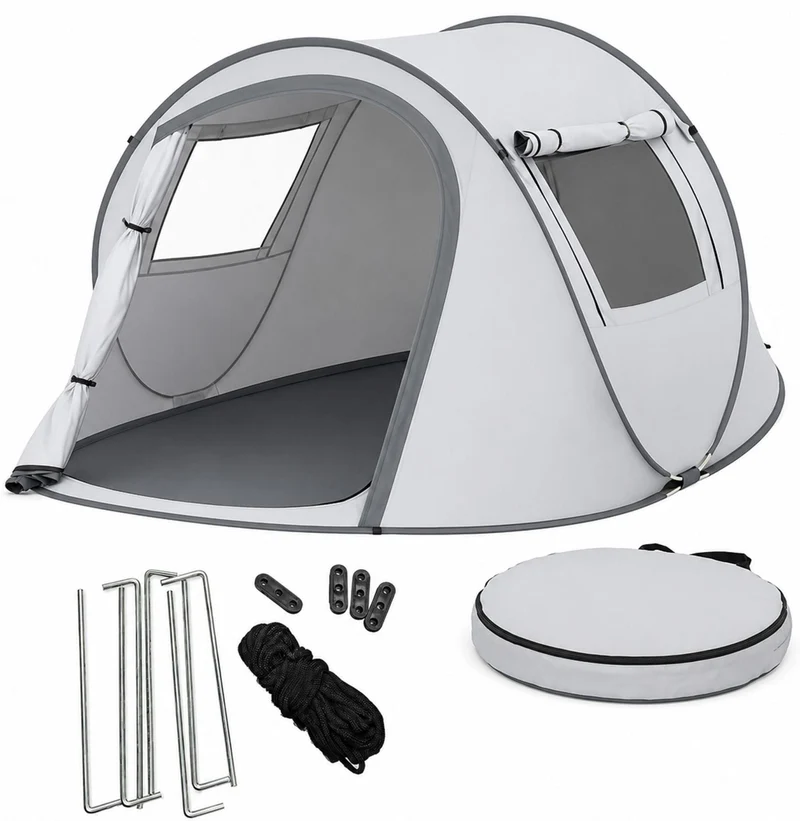 Tente pop-up tunnel 2–3 personnes jardin 105 x 245 x 150 cm fonction pratique protection UV en polyester gris 13_0018992