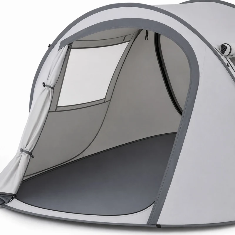 Tente pop-up tunnel 2–3 personnes jardin 105 x 245 x 150 cm fonction pratique protection UV en polyester gris 13_0018992