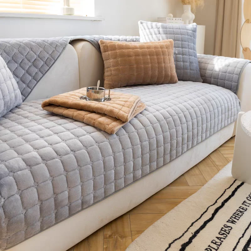 Plaid pour canapé velours Epais Gris Clair