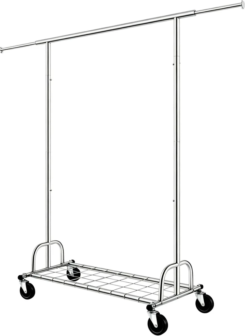 Porte-vêtements à roulettes robuste 130–188 x 55 cm avec étagère intégrée et capacité 180 kg en acier argent 13_0018980