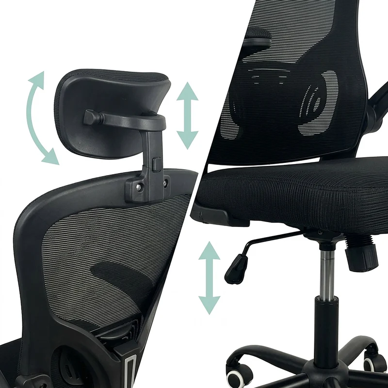 Fauteuil de bureau ergonomique réglable pivotant soutien lombaire 117 x 64 x 73 cm en plastique noir 13_0018979