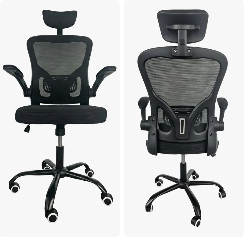 Fauteuil de bureau ergonomique réglable pivotant soutien lombaire 117 x 64 x 73 cm en plastique noir 13_0018979