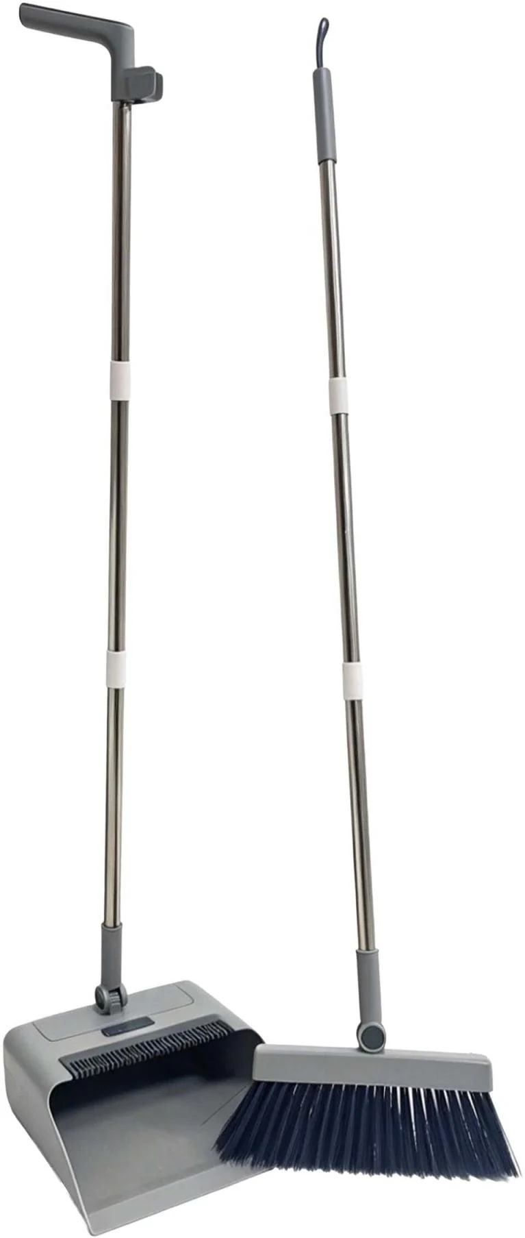 Kit balai et pelle pratique nettoyage sols flexible 124 x 27 cm rangement gain de place en acier inox gris 13_0018975