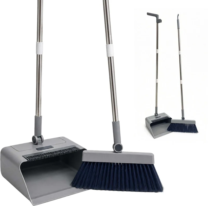 Kit balai et pelle pratique nettoyage sols flexible 124 x 27 cm rangement gain de place en acier inox gris 13_0018975