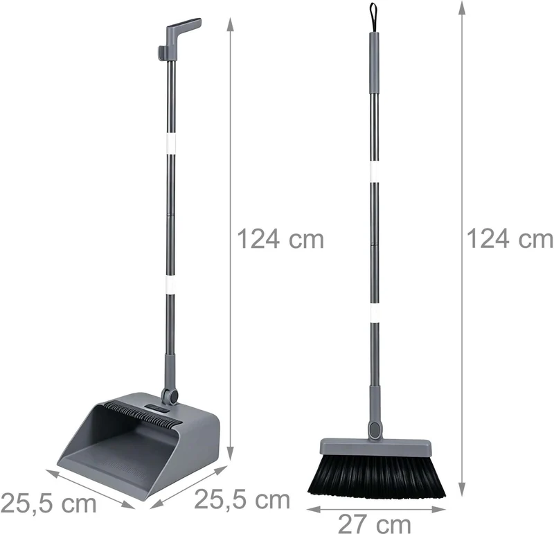 Kit balai et pelle pratique nettoyage sols flexible 124 x 27 cm rangement gain de place en acier inox gris 13_0018975