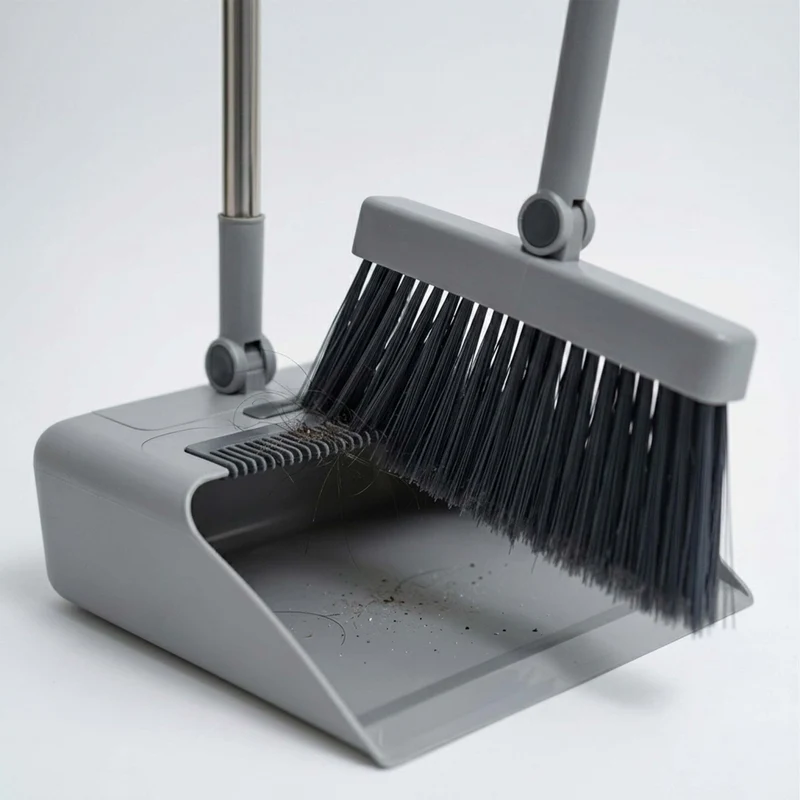 Kit balai et pelle pratique nettoyage sols flexible 124 x 27 cm rangement gain de place en acier inox gris 13_0018975