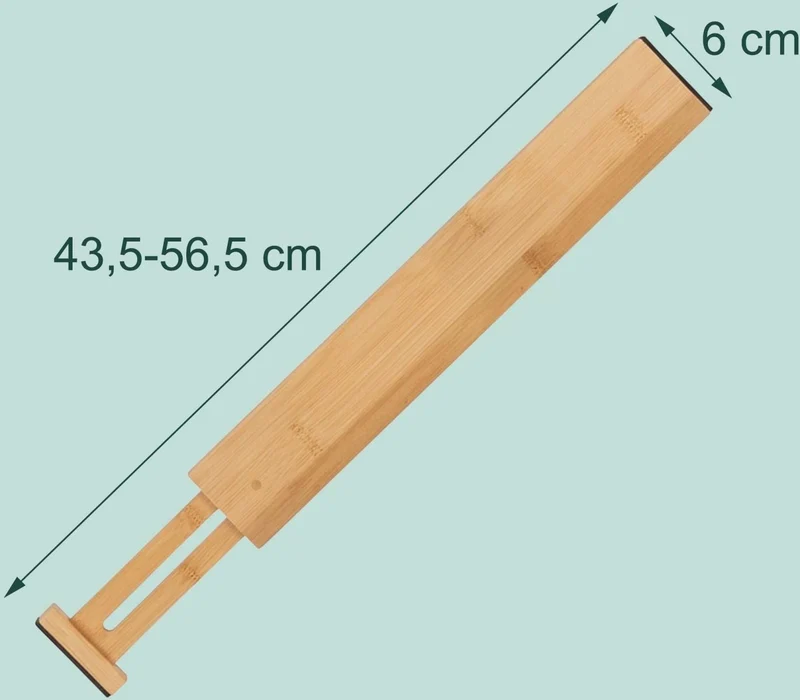 Lot de 4 séparateurs de tiroirs ajustables design naturel 6 x 43,5-56,5 x 1,5 cm en bambou brun clair 13_0018973