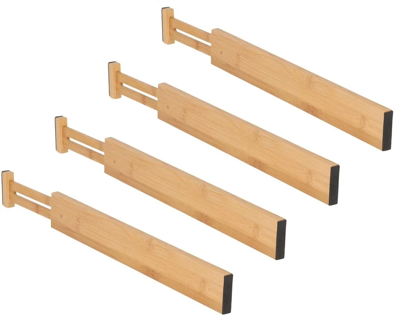 Lot de 4 séparateurs de tiroirs ajustables design naturel 6 x 43,5-56,5 x 1,5 cm en bambou brun clair 13_0018973