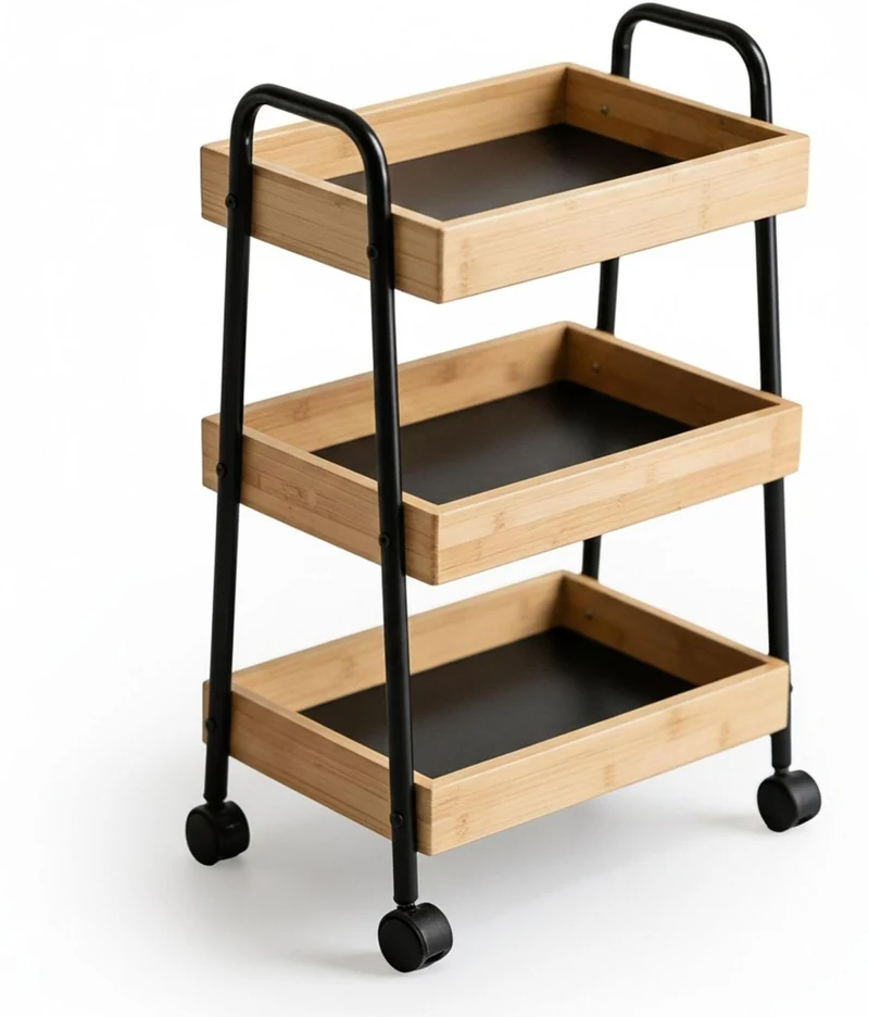 Chariot de rangement étroit 73 x 45,5 x 28 cm 3 niveaux pratique cuisine salle de bains en bambou noir 13_0018972