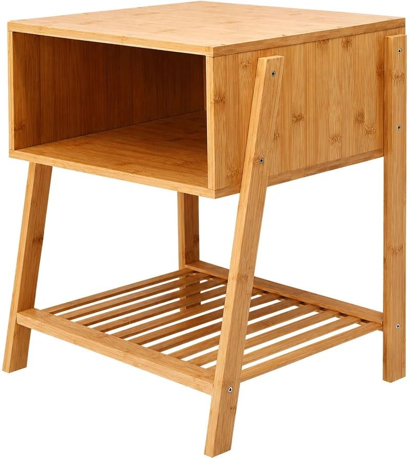 Table de chevet à 3 étagères compacte rangement pratique 50 x 45 x 36 cm en bambou naturel 13_0018964