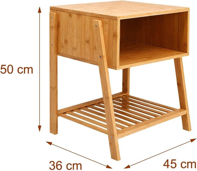 Table de chevet à 3 étagères compacte rangement pratique 50 x 45 x 36 cm en bambou naturel 13_0018964