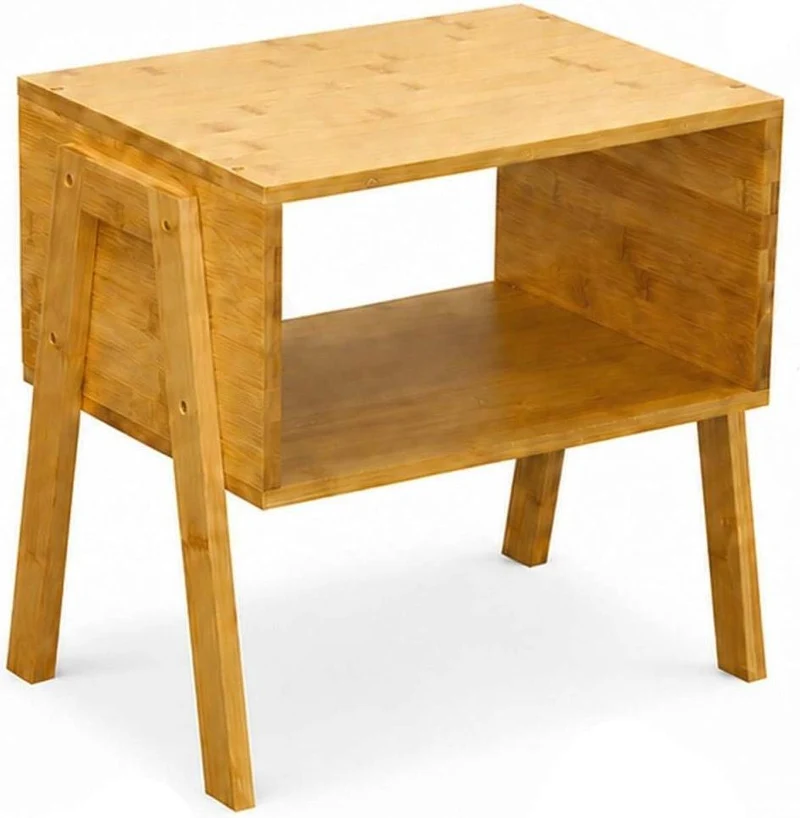 Lot de 2 tables de chevet empilables pratiques rangement 42 x 43 x 29 cm en bambou naturel 13_0018963