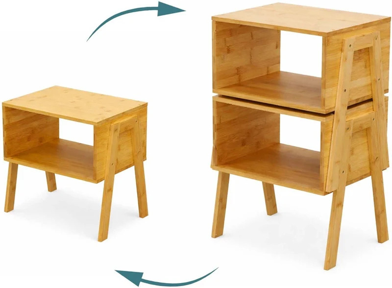 Lot de 2 tables de chevet empilables pratiques rangement 42 x 43 x 29 cm en bambou naturel 13_0018963