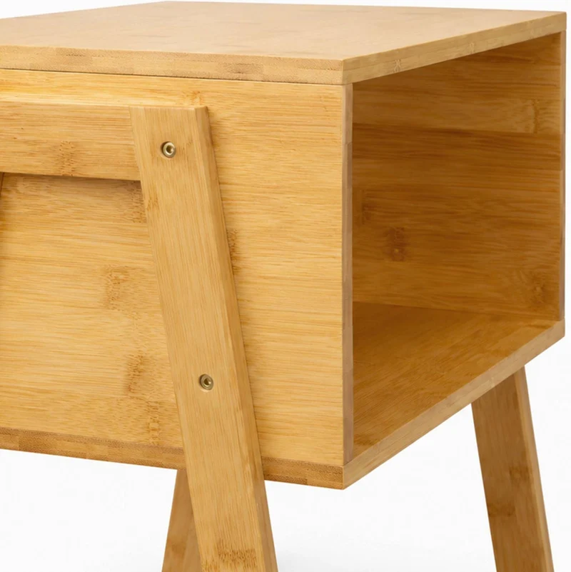 Lot de 2 tables de chevet empilables pratiques rangement 42 x 43 x 29 cm en bambou naturel 13_0018963
