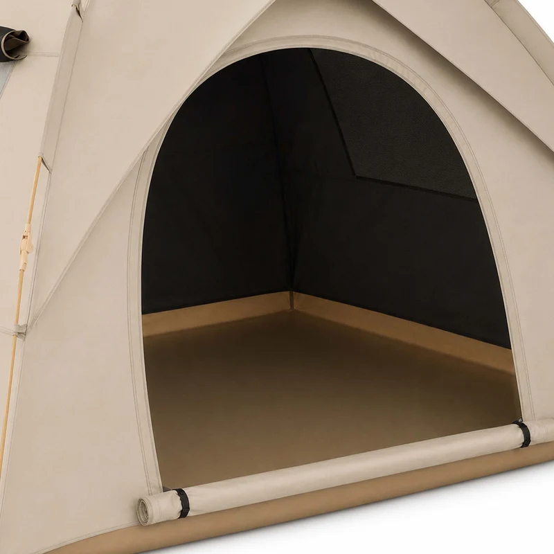Tente de camping automatique légère 145 x 200 x 220 cm 2 entrées protection UV style moderne en polyester beige 13_0018991