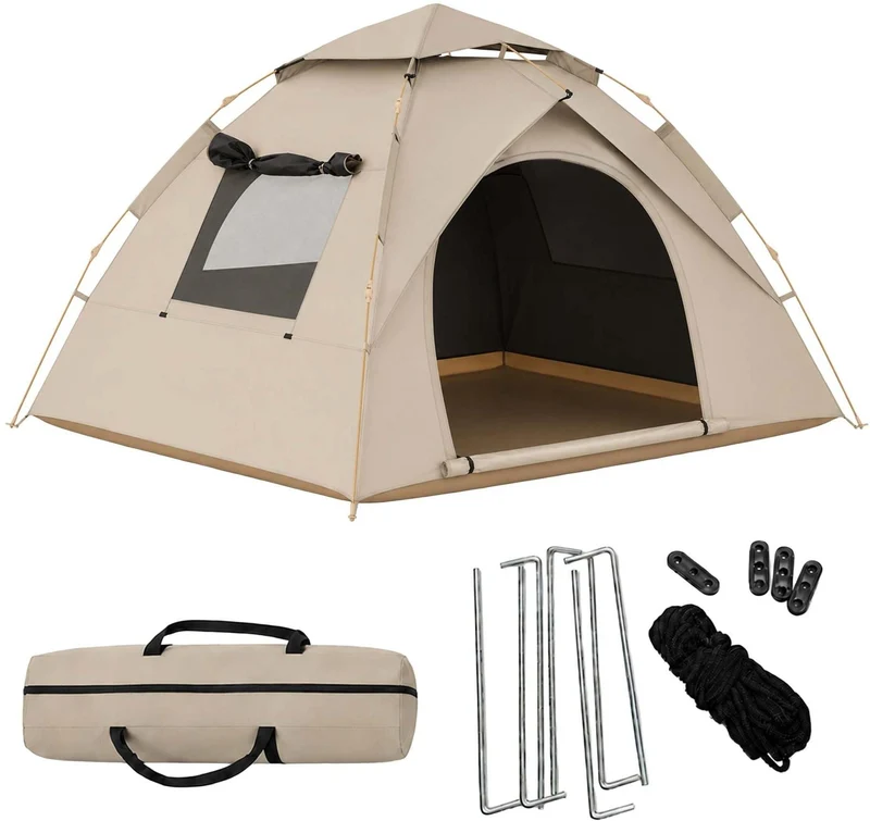Tente de camping automatique légère 145 x 200 x 220 cm 2 entrées protection UV style moderne en polyester beige 13_0018991