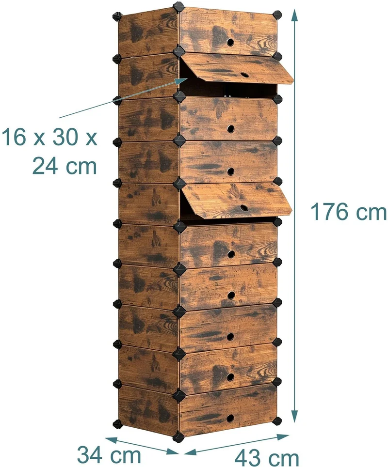 Étagère à chaussures peu encombrante montage rapide 176 x 43 x 34 cm en bois marron 13_0018990