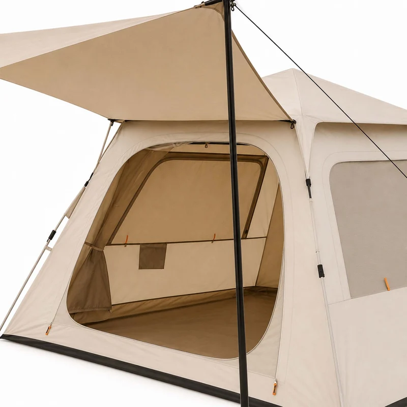 Tente familiale modulaire 3-4 pers. avec auvent amovible 155 x 240 x 240 cm ventilation croisée protection UV en tissu oxford 210D beige 13_0018988
