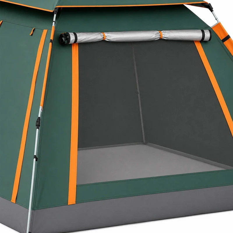Tente de camping 3-4 personnes facile à monter 155 x 240 x 240 cm avec protection UV ambiance estivale en tissu oxford vert foncé 13_0018987