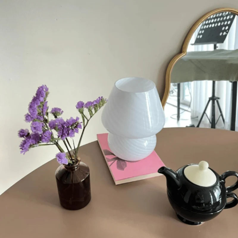 Lampe de Table Élégante Vintage en Verre Rayé