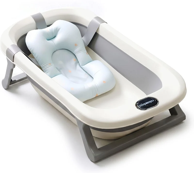 Baignoire pliable pour bébé avec coussin moelleux pieds antidérapants 20 x 78 x 50 cm en PP crème 13_0018960