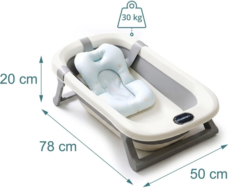 Baignoire pliable pour bébé avec coussin moelleux pieds antidérapants 20 x 78 x 50 cm en PP crème 13_0018960