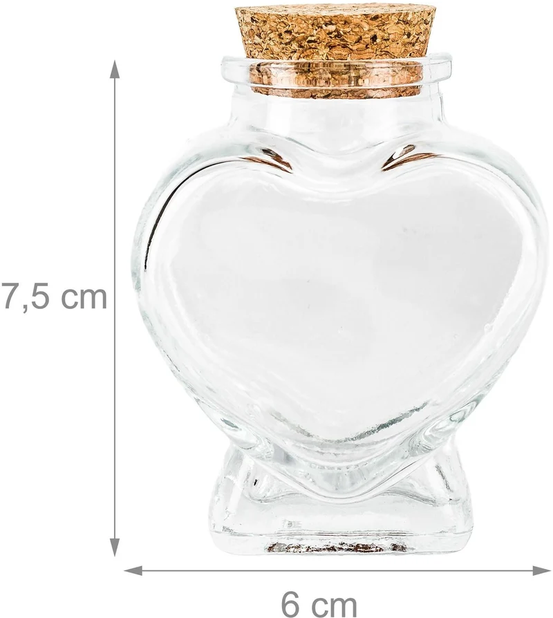 Lot de 12 flacons cœur en verre transparent décoratifs pour liqueurs huiles 7,5 x 6 x 4 cm en verre naturel 13_0018958