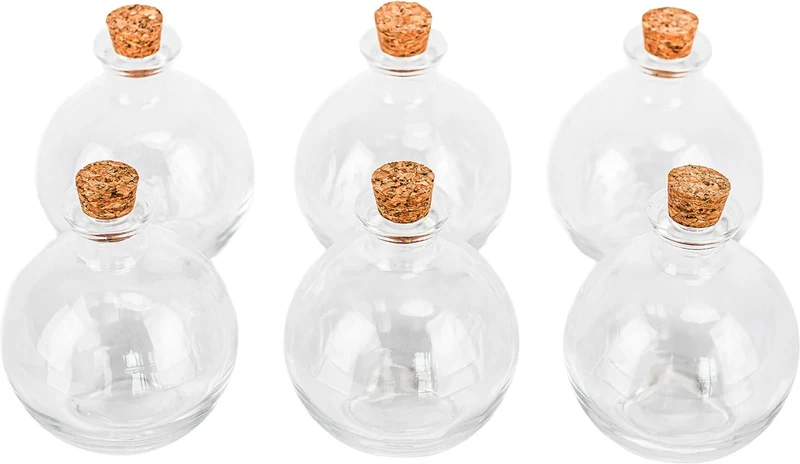Lot de 6 flacons sphériques pour liqueurs huiles 10 x 9 cm bouchon liège touche rustique en verre transparent 13_0018957