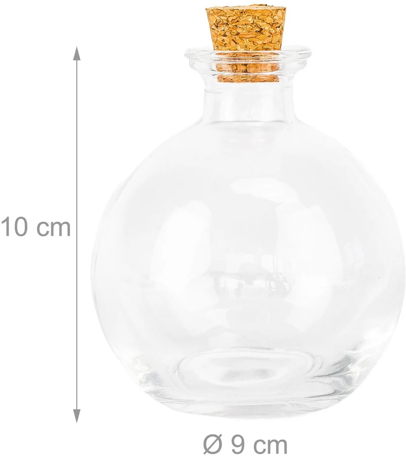 Lot de 6 flacons sphériques pour liqueurs huiles 10 x 9 cm bouchon liège touche rustique en verre transparent 13_0018957