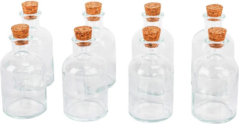 Lot de 8 flacons ronds pour liqueurs 10 x 5,5 cm avec bouchon en liège style rustique en verre transparent 13_0018956