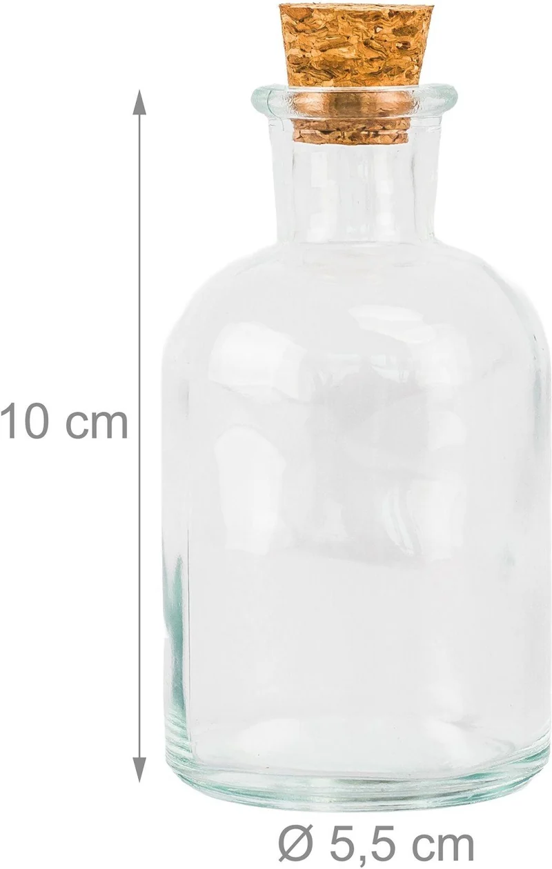 Lot de 8 flacons ronds pour liqueurs 10 x 5,5 cm avec bouchon en liège style rustique en verre transparent 13_0018956