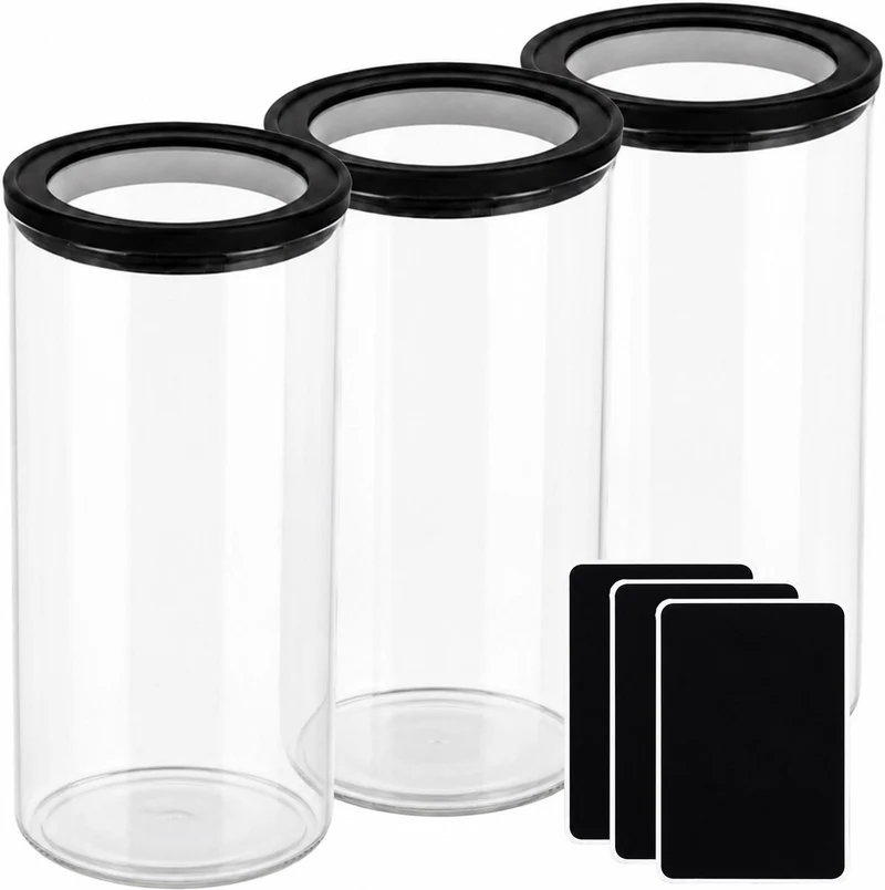 Lot de 3 bocaux de conservation ronds 18 x 10 cm hermétiques pour aliments cuisine design moderne en verre transparent 13_0018954