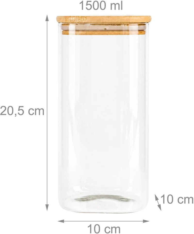 Lot de 9 bocaux hermétiques de cuisine 20,5 x 10 x 10 cm et 15 x 12 x 8 cm usage conservation et préparation repas en verre transparent 13_0018953