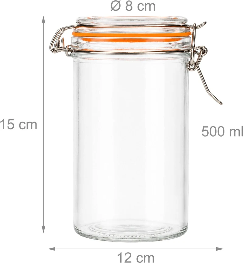 Lot de 9 bocaux hermétiques de cuisine 20,5 x 10 x 10 cm et 15 x 12 x 8 cm usage conservation et préparation repas en verre transparent 13_0018953