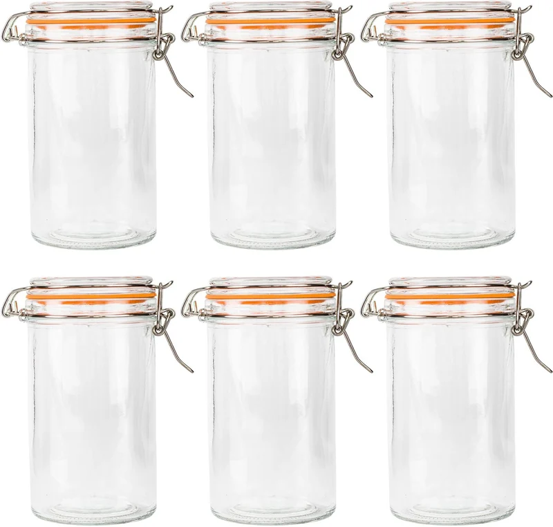 Lot de 6 bocaux en verre hermétiques 15 x 12 x 8 cm pour conservation aliments secs design moderne en verre transparent 13_0018952