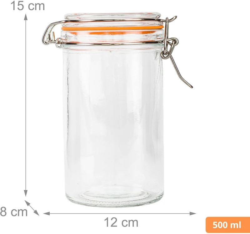 Lot de 6 bocaux en verre hermétiques 15 x 12 x 8 cm pour conservation aliments secs design moderne en verre transparent 13_0018952
