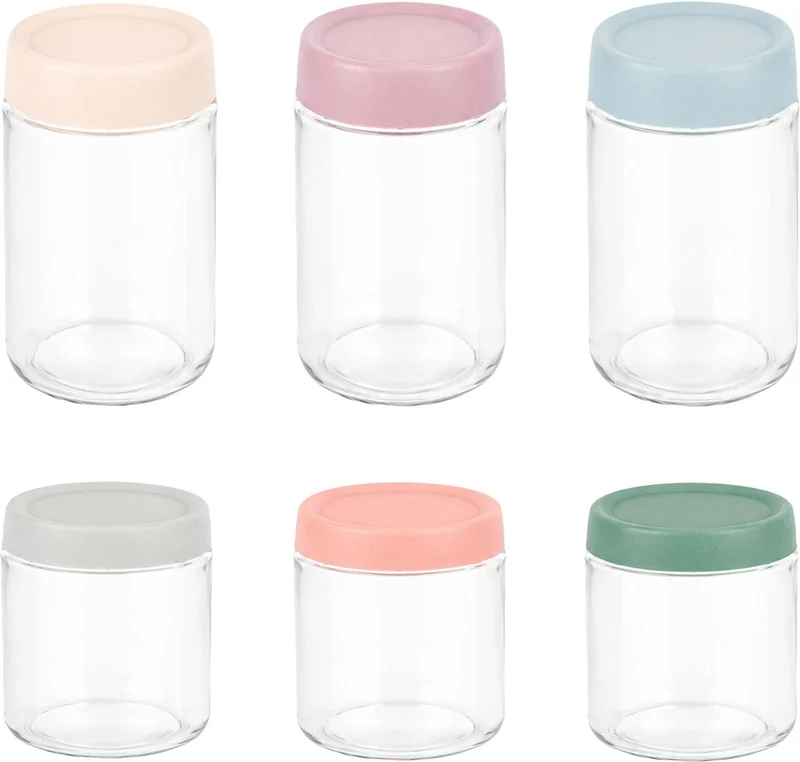 Lot de 6 bocaux en verre pour confitures gelées 8,5 x 8,5 cm et 11,5 x 8,5 cm design moderne en verre transparent 13_0018948