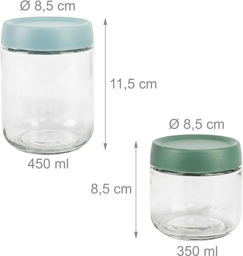 Lot de 6 bocaux en verre pour confitures gelées 8,5 x 8,5 cm et 11,5 x 8,5 cm design moderne en verre transparent 13_0018948