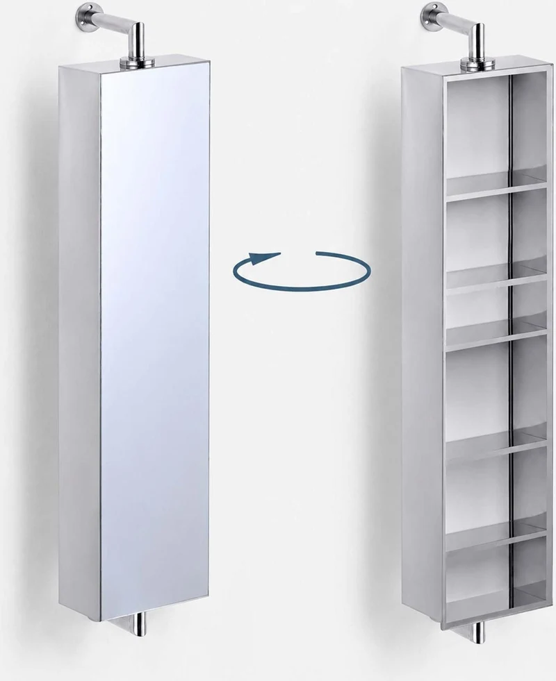 Meuble miroir pivotant étroit rangement salle de bains 136 x 25 x 12 cm accès flexible finition contemporaine en acier inoxydable argent 13_0018947