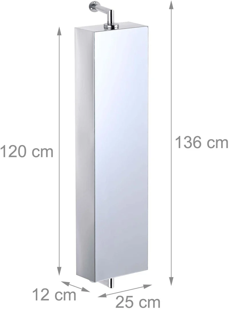 Meuble miroir pivotant étroit rangement salle de bains 136 x 25 x 12 cm accès flexible finition contemporaine en acier inoxydable argent 13_0018947