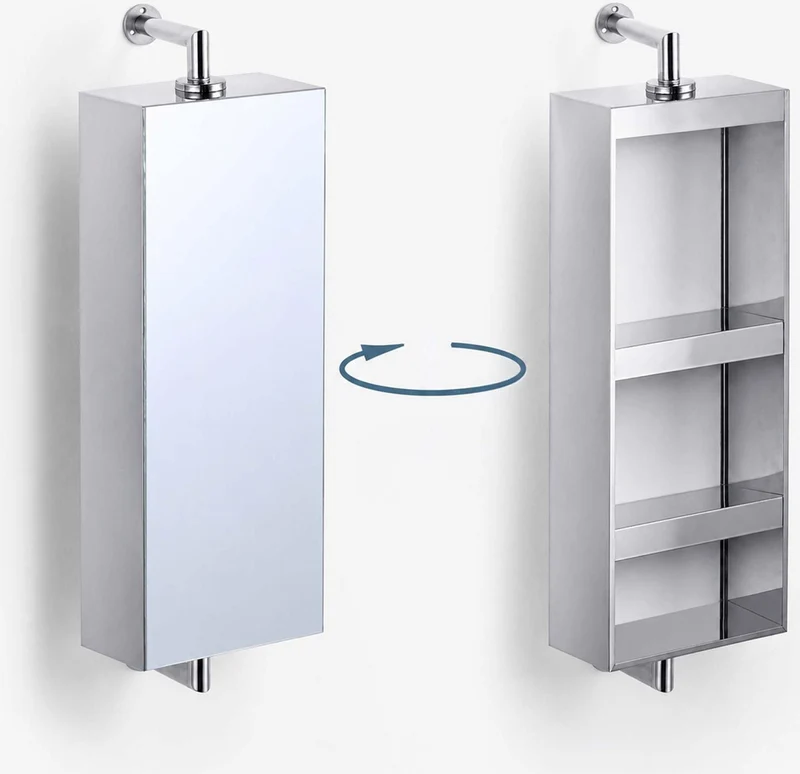 Armoire miroir pivotante murale salle de bains rangement compact 75 x 25 x 12 cm en acier inoxydable argent 13_0018946